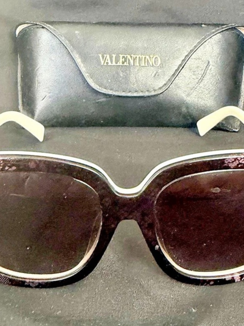 Valentino V678SA Oversized Lace Print Sunglasses White Frame